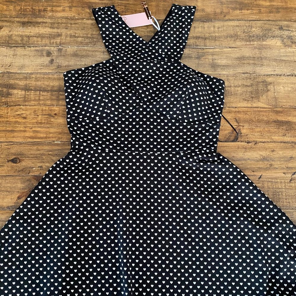 Candies Black with White Hearts Halter Dress